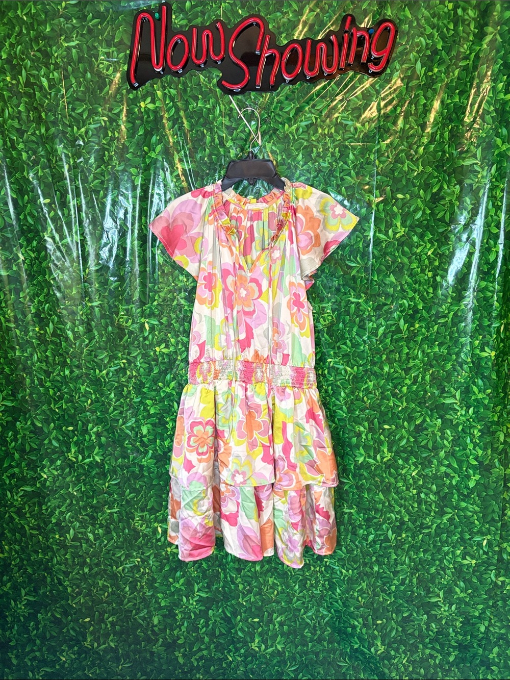 Ladies Floral Tiered Dress - Pink Multi